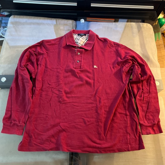 Burberry Polo Long Sleeve Burgundy Size Large - Picture 1 of 4